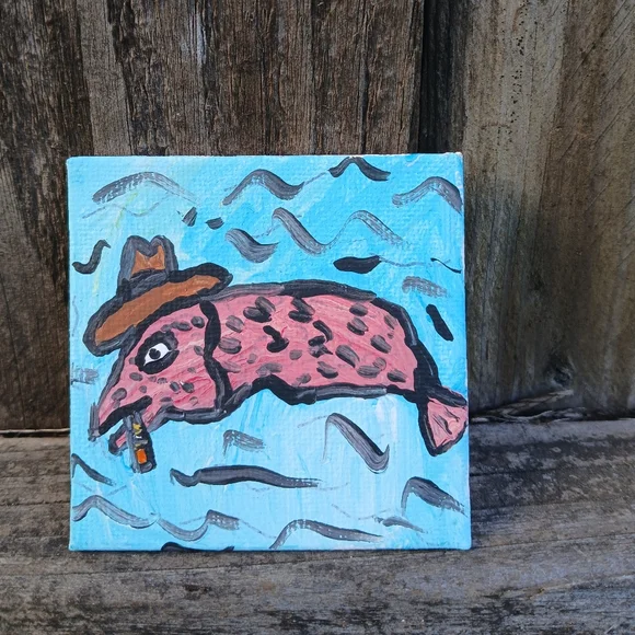 Fish In Hat Painting Mini - Picture 7 of 12